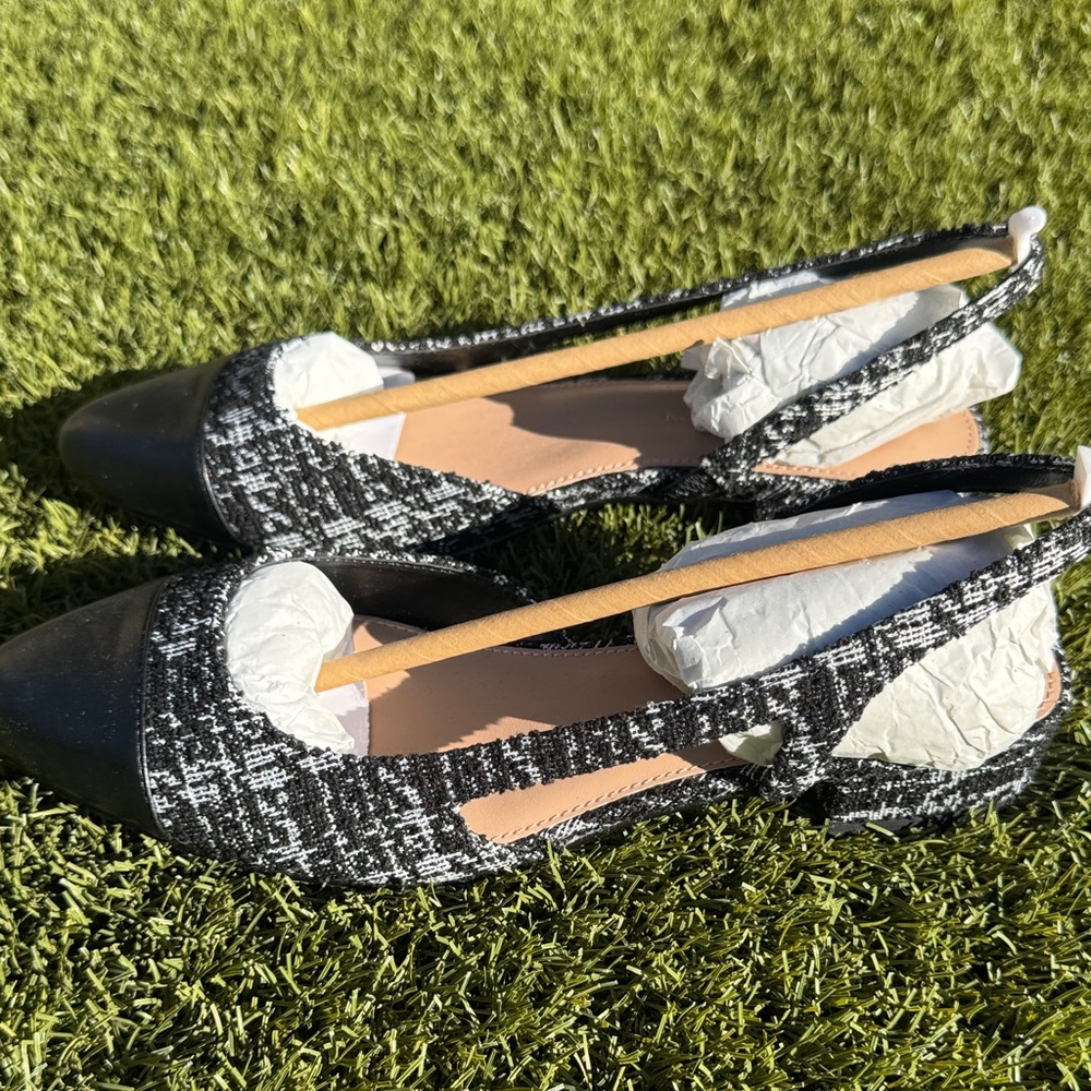 BCBGeneration Black and White Tweed Slingback Heels - Picture 5 of 15
